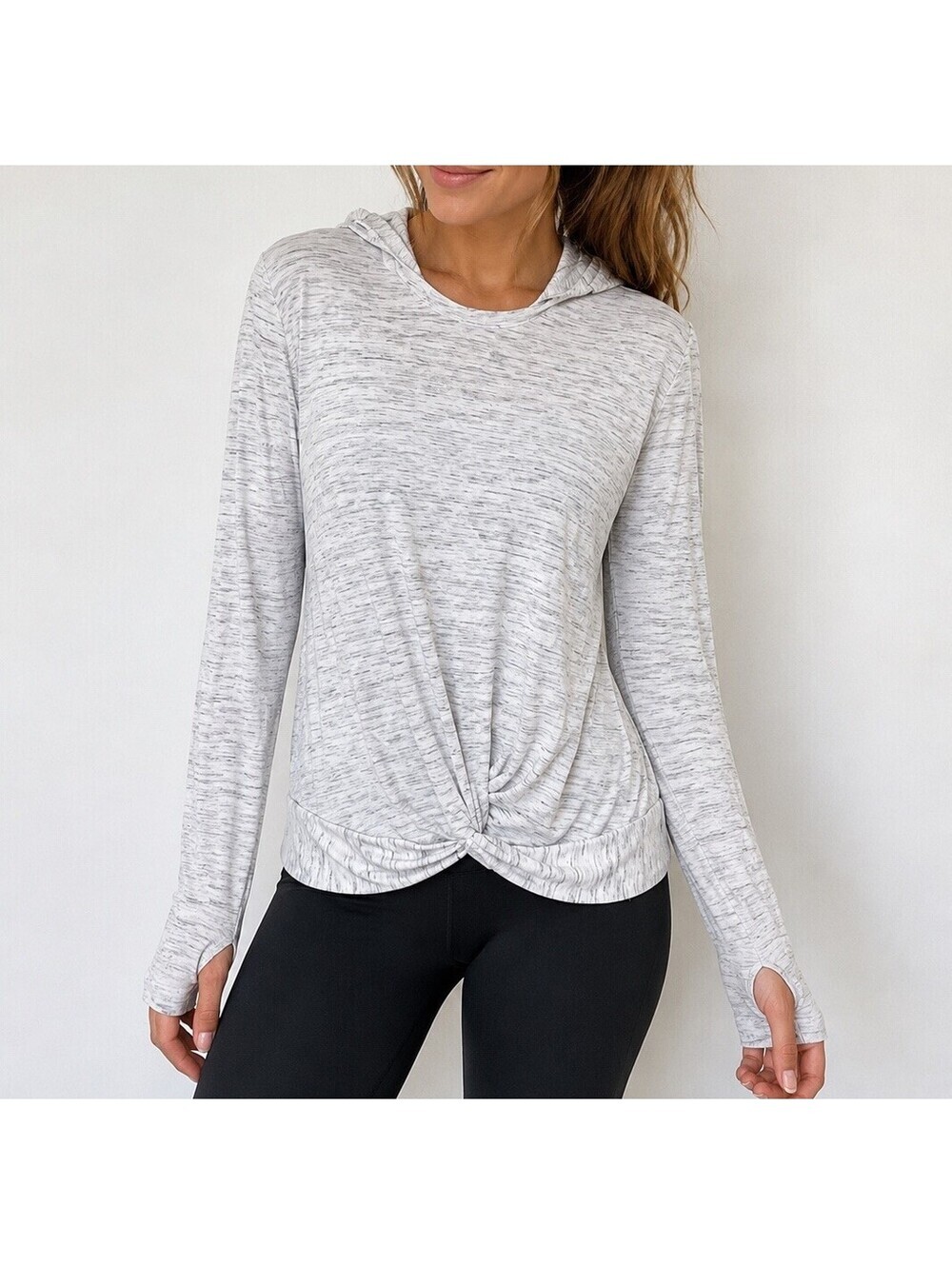 Zella G XL W Small Marled Lightweight Hooded Top Thumbhole Long Sleeve Hoodie